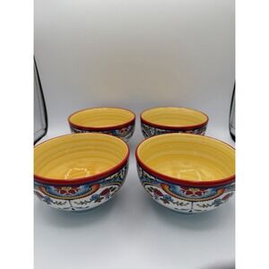 Euro Ceramica Zanzibar Spanish Floral Soup/ Cereal Bowls Set of 4